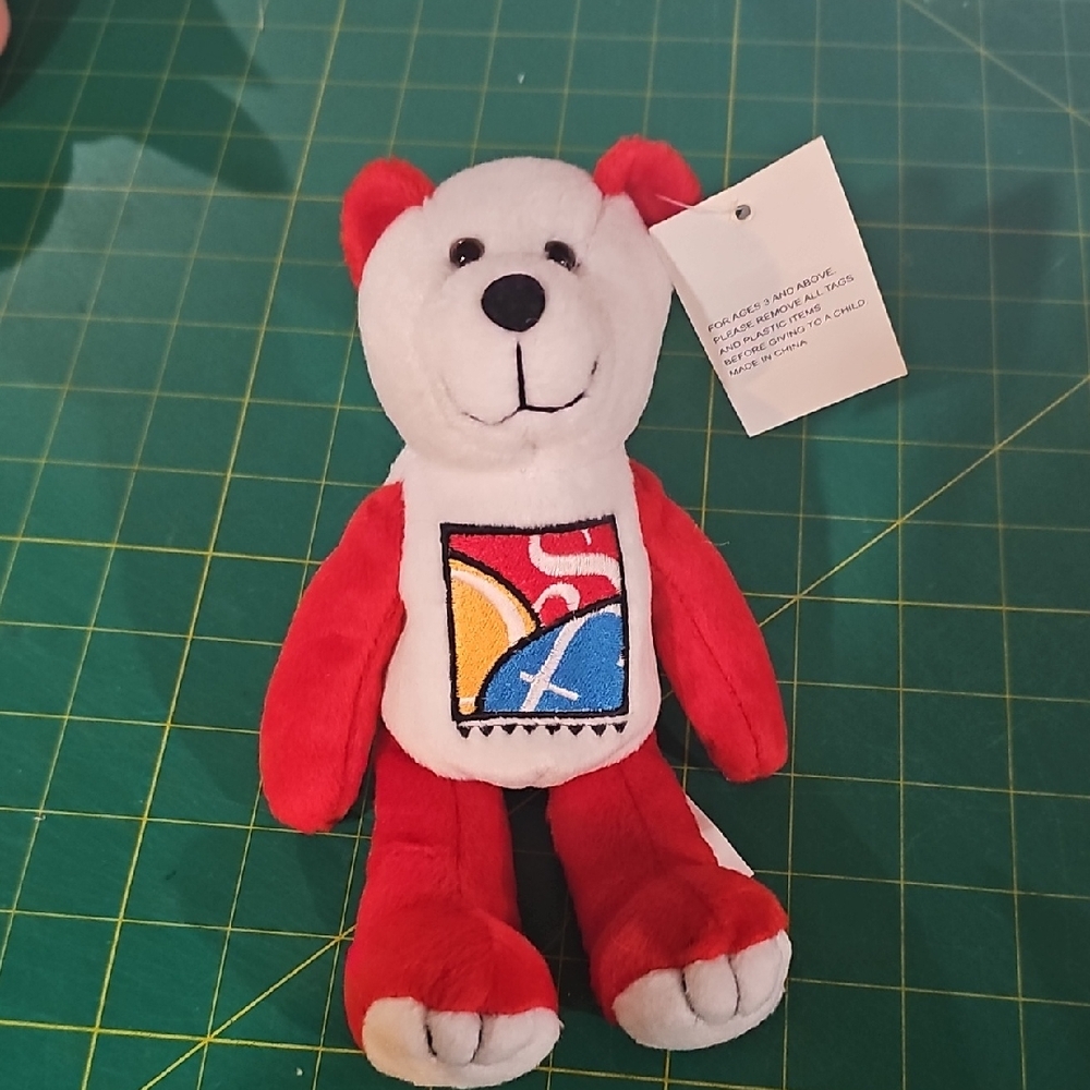 Red and White Ohio State Fair Plush Bear Toy